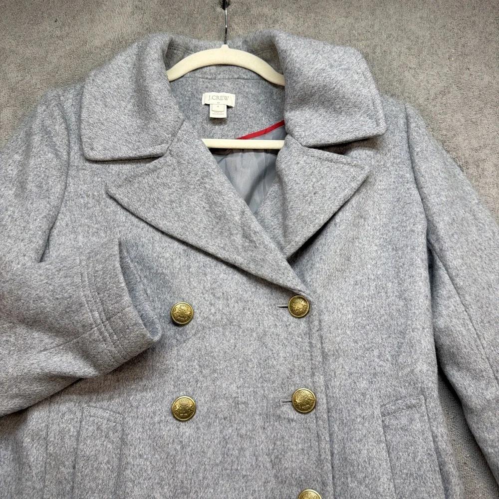 J Crew Wool Peacoat Double Breasted Military Gold Button Gray Women 4 - Picture 2 of 13